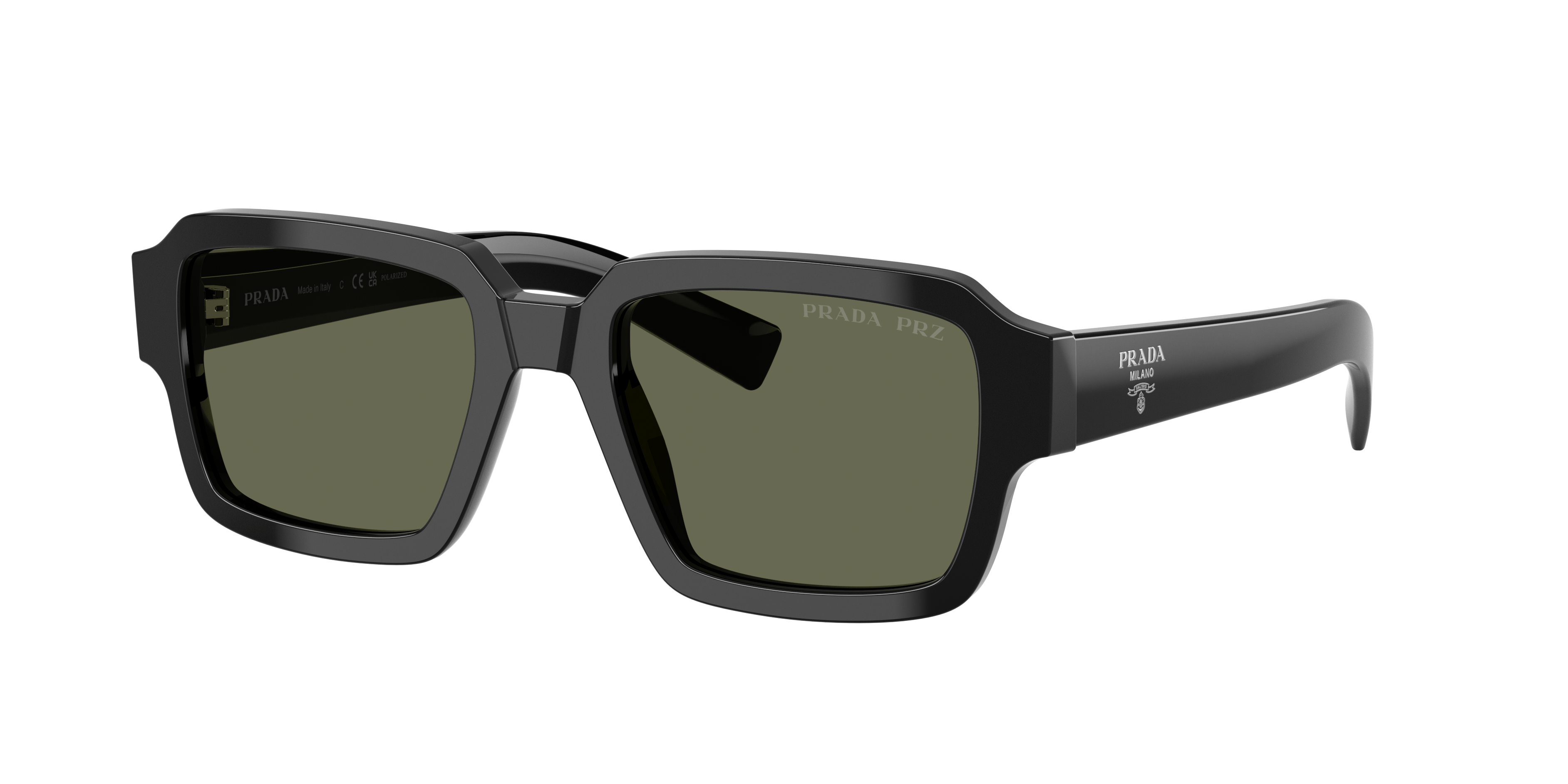 Prada Herren Grün Polarized Mann Sunglass Pr 02Zs - Rahmenfarbe: Schwarz, Linsenfarbe: