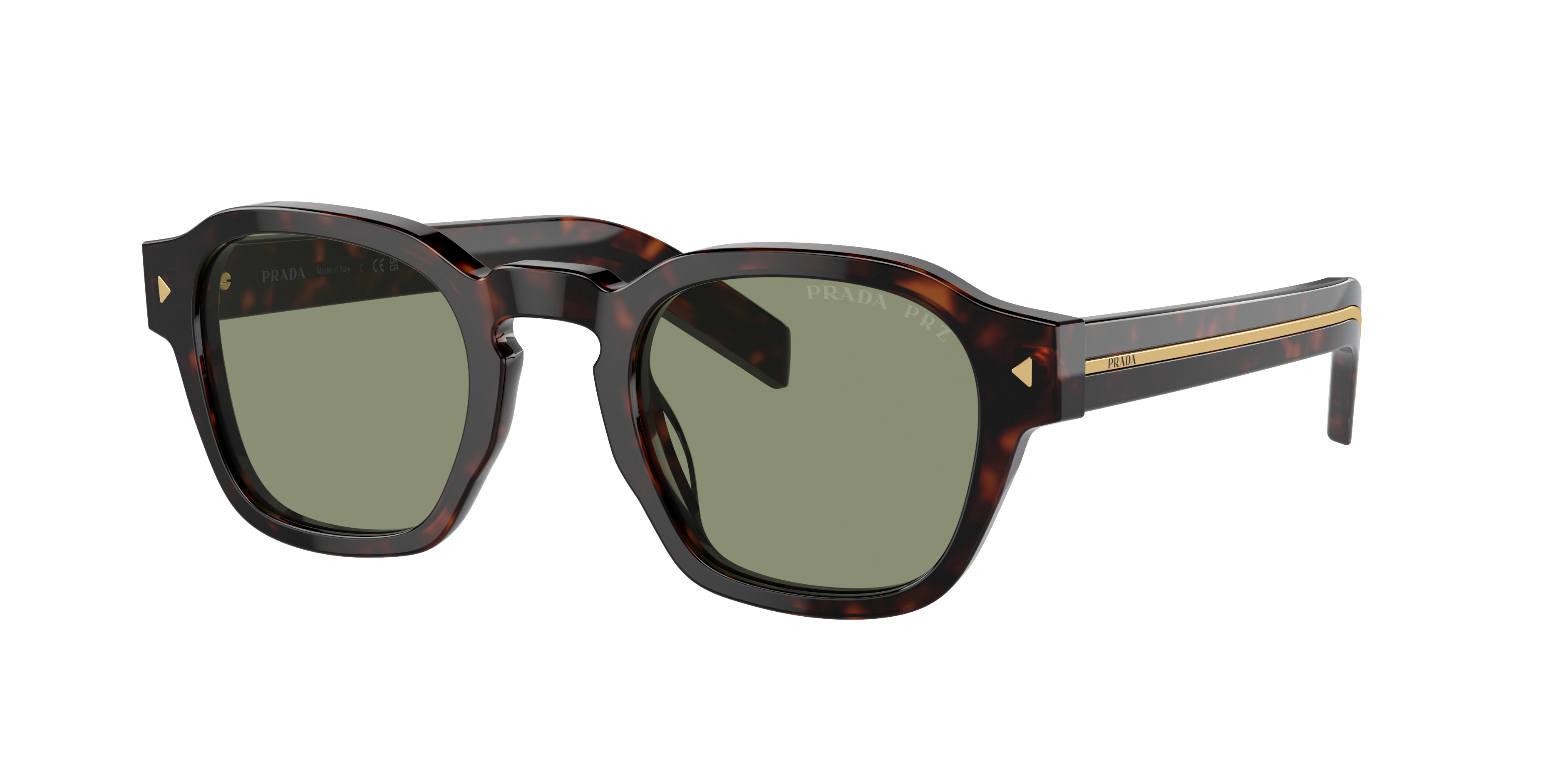 Prada Man Sunglass PR A16S -  Frame color: Radica Tortoise, Lens color: Polarized Green