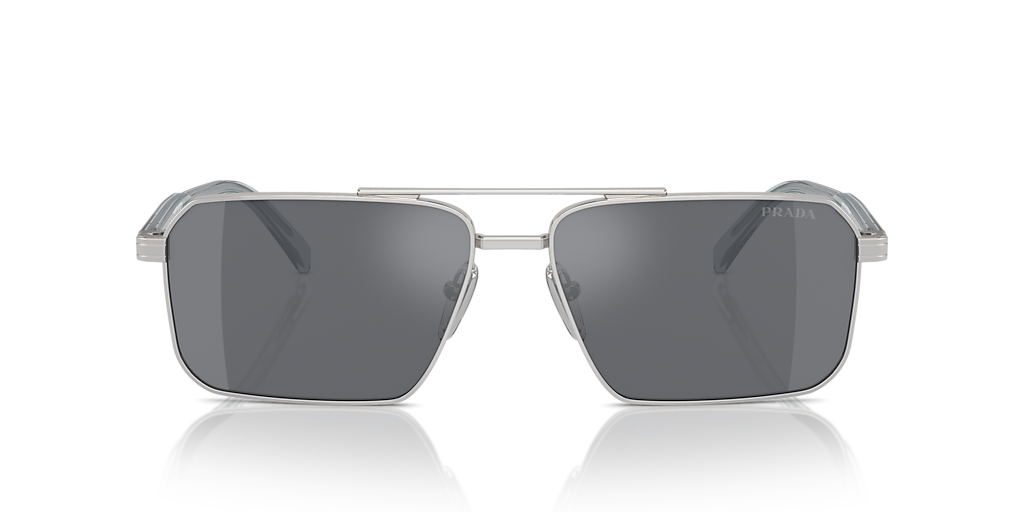 PRADA PR A57S Silver - Men Luxury Sunglasses, Dark Grey Flash Silver Lens