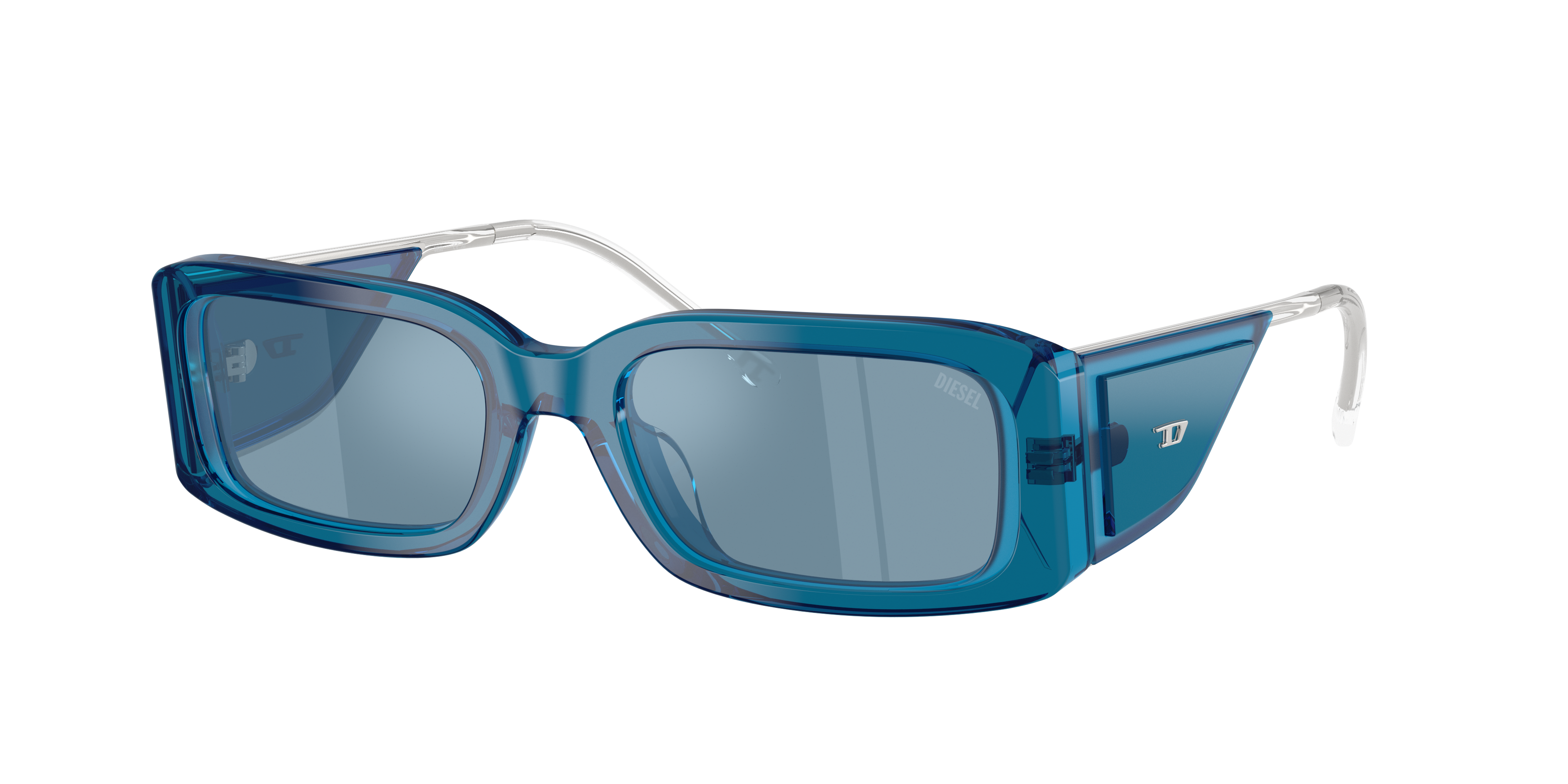 Diesel Unisex Sunglass DL2017U -  Frame color: Transparent Blue, Lens color: Light Blue Mirror Silver