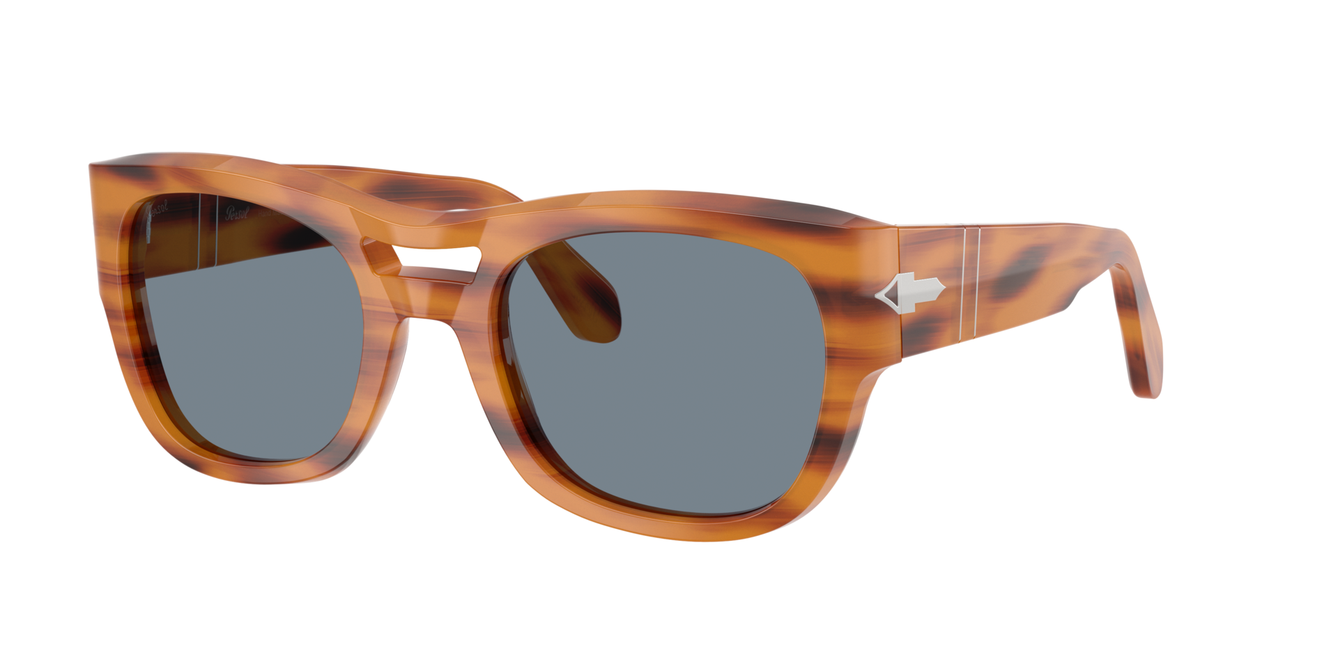Persol Unisex Sunglass PO0064S -  Frame color: Striped Brown, Lens color: Light Blue