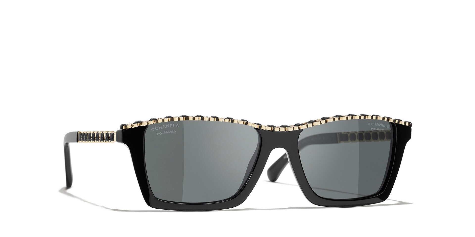 Chanel Woman Sunglass Rectangle Sunglasses CH5548Q - Frame color: Black, Lens color: Grey