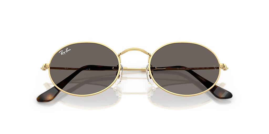 Ray-Ban ウェリントン型サングラス ブラック/ゴールド ケース付き Ray-Ban RB3547N Oval Flat Lenses M (51 - 21) with Grey