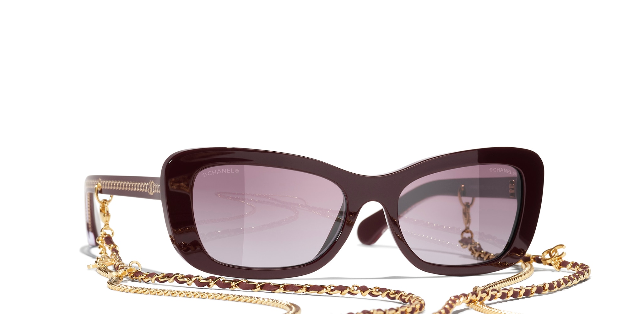 Chanel Woman Sunglass Rectangle Sunglasses CH5553 -  Frame color: Red Vendome, Lens color: Red