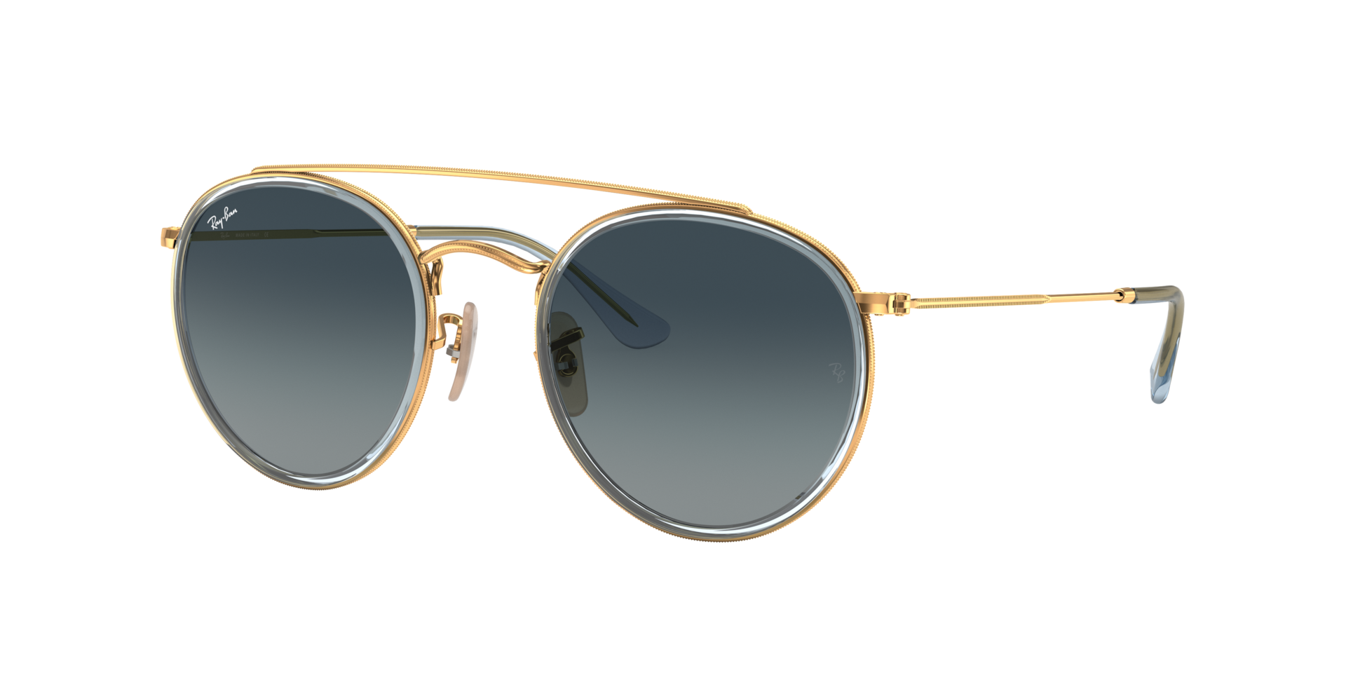 Ray-Ban Unisex Sunglass RB3647N Round Double Bridge -  Frame color: Arista Gold, Lens color: Blue Gradient
