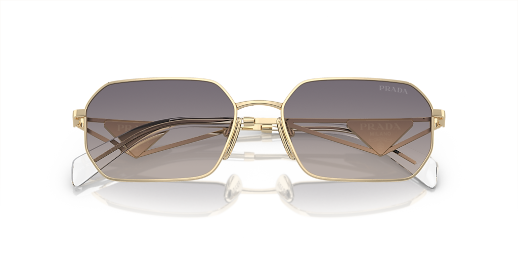 PRADA PR A51S Pale Gold - Women Luxury Sunglasses, Gradient Blue Mirror Silver Lens