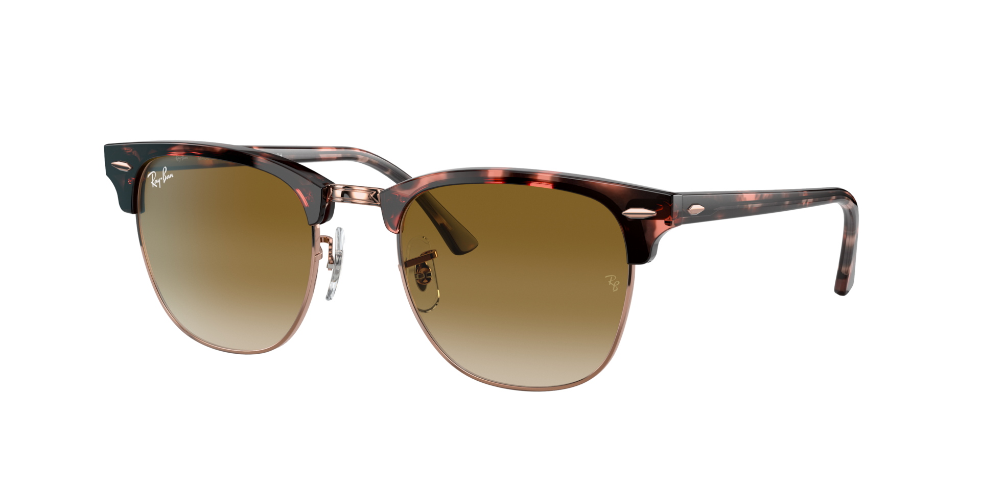 Ray-Ban Unisex Sunglass RB3016 Clubmaster Fleck -  Frame color: Pink Havana, Lens color: Light Brown Gradient