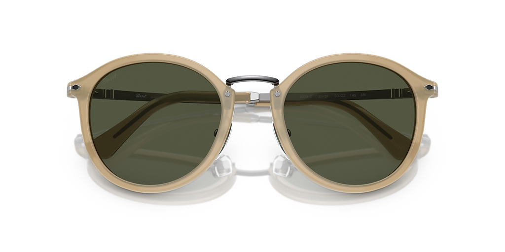 PERSOL PO3309S Beige Opal - Unisex Luxury Sunglasses, Green Lens