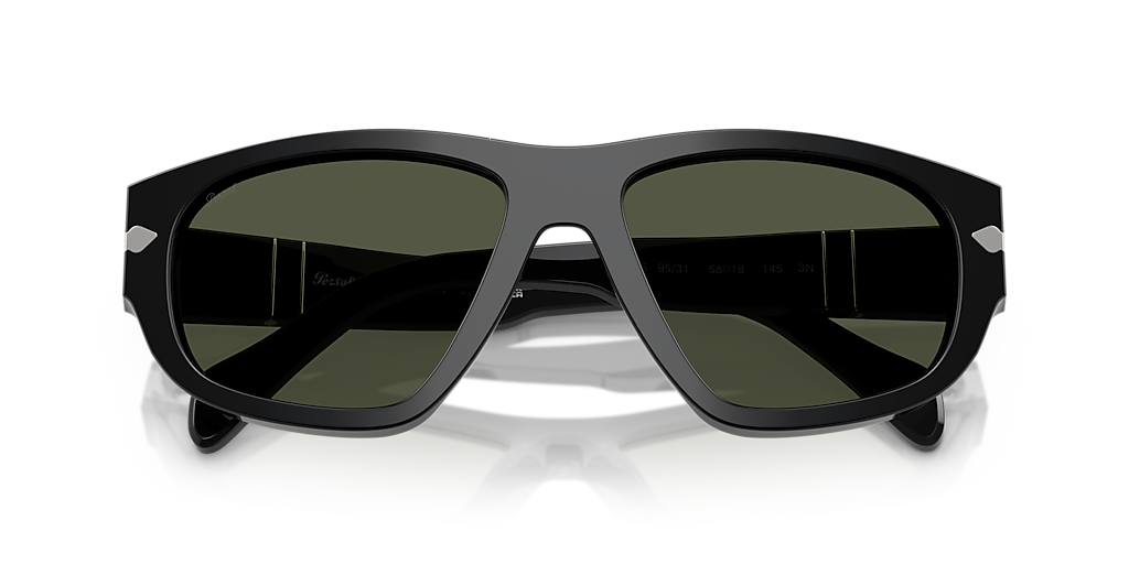 PERSOL PO0050S Black - Unisex Luxury Sunglasses, Green Lens