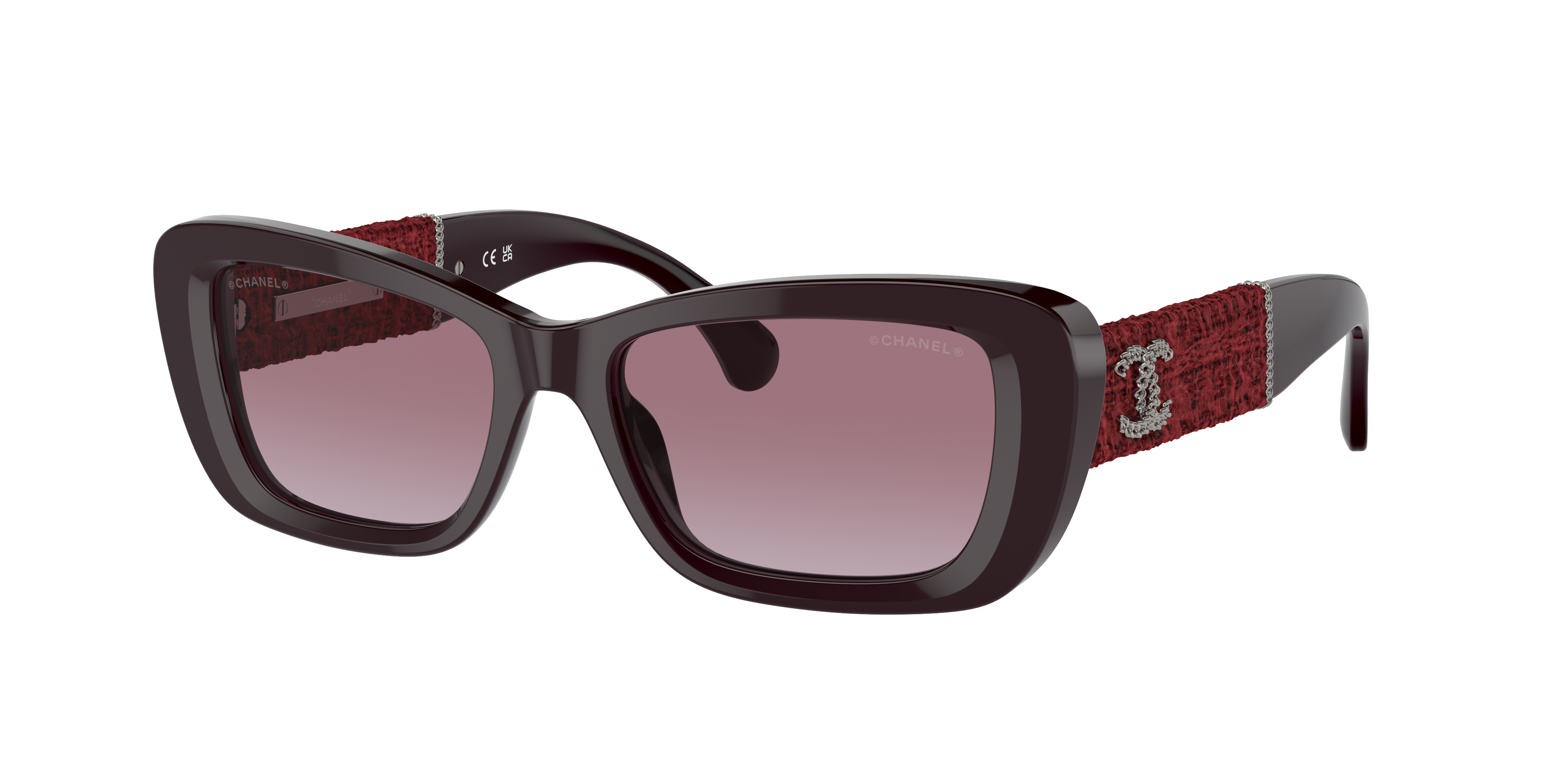 Chanel Woman Sunglass Rectangle Sunglasses CH5514 -  Frame color: Red Vandome, Lens color: Burgundy