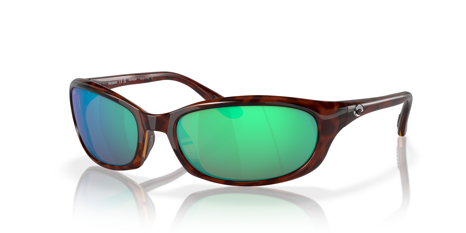 Costa Tortoise Frame Sunglasses with Green Mirrored Lenses - Harpoon Costa Del Mar Harpoon Tortoise Frame Green Mirror 580G Glass  main image 3