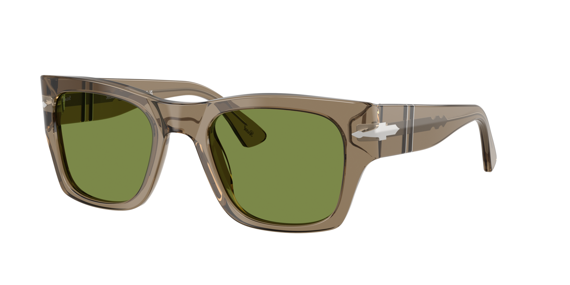 Persol Unisex Sunglass PO3384S - Frame color: Transparent Bown, Lens color: Green