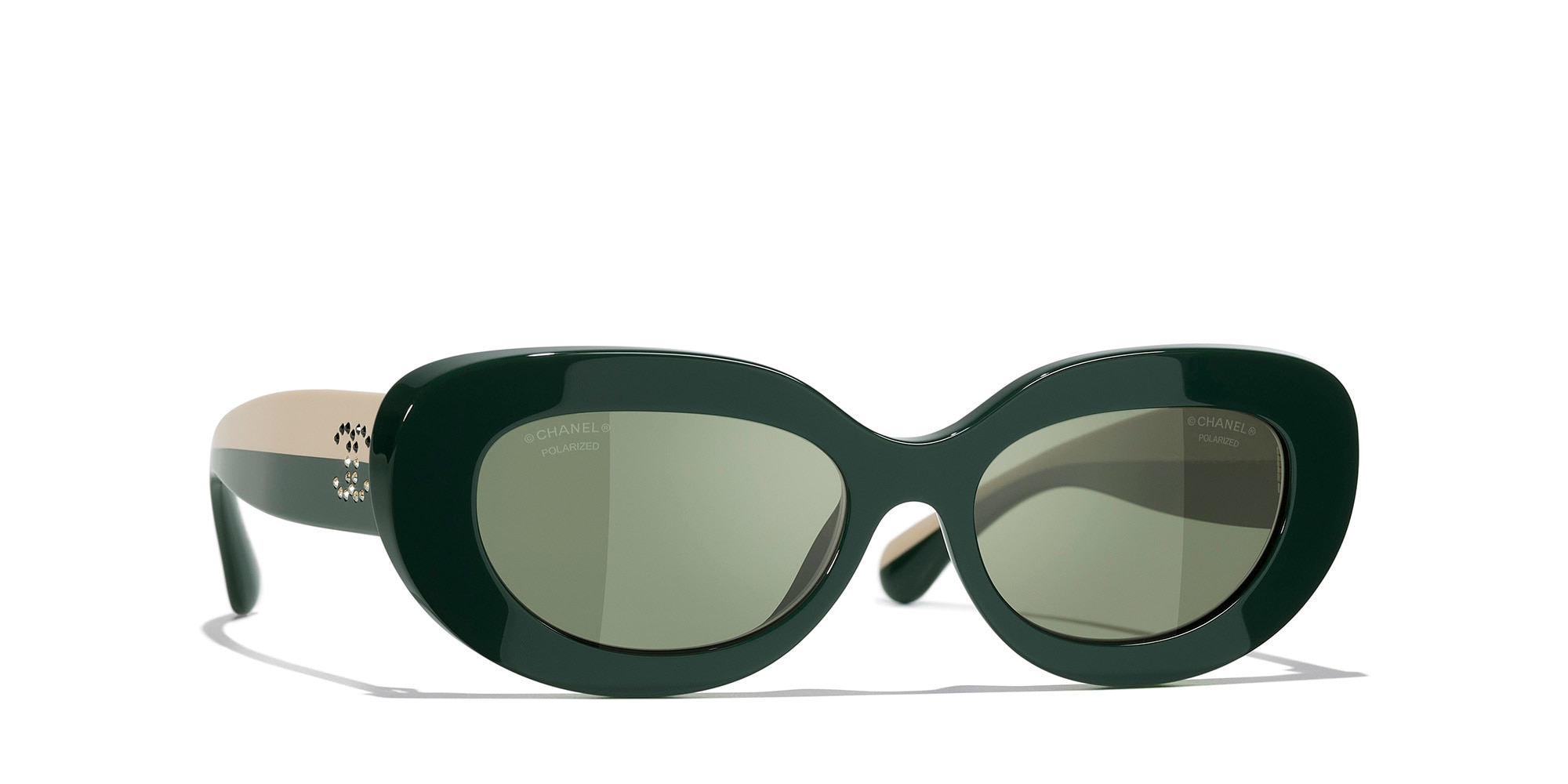 Chanel Woman Sunglass Oval Sunglasses CH5562B CH5562B -  Frame color: Forest Green, Lens color: Green