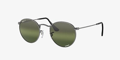 Ray-Ban RB3447 Round Metal Chromance 50 Silver/Green & Gunmetal 