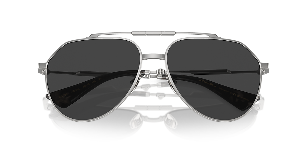 DOLCE&GABBANA DG2302 Matte Silver - Men Luxury Sunglasses, Polarized Black Lens