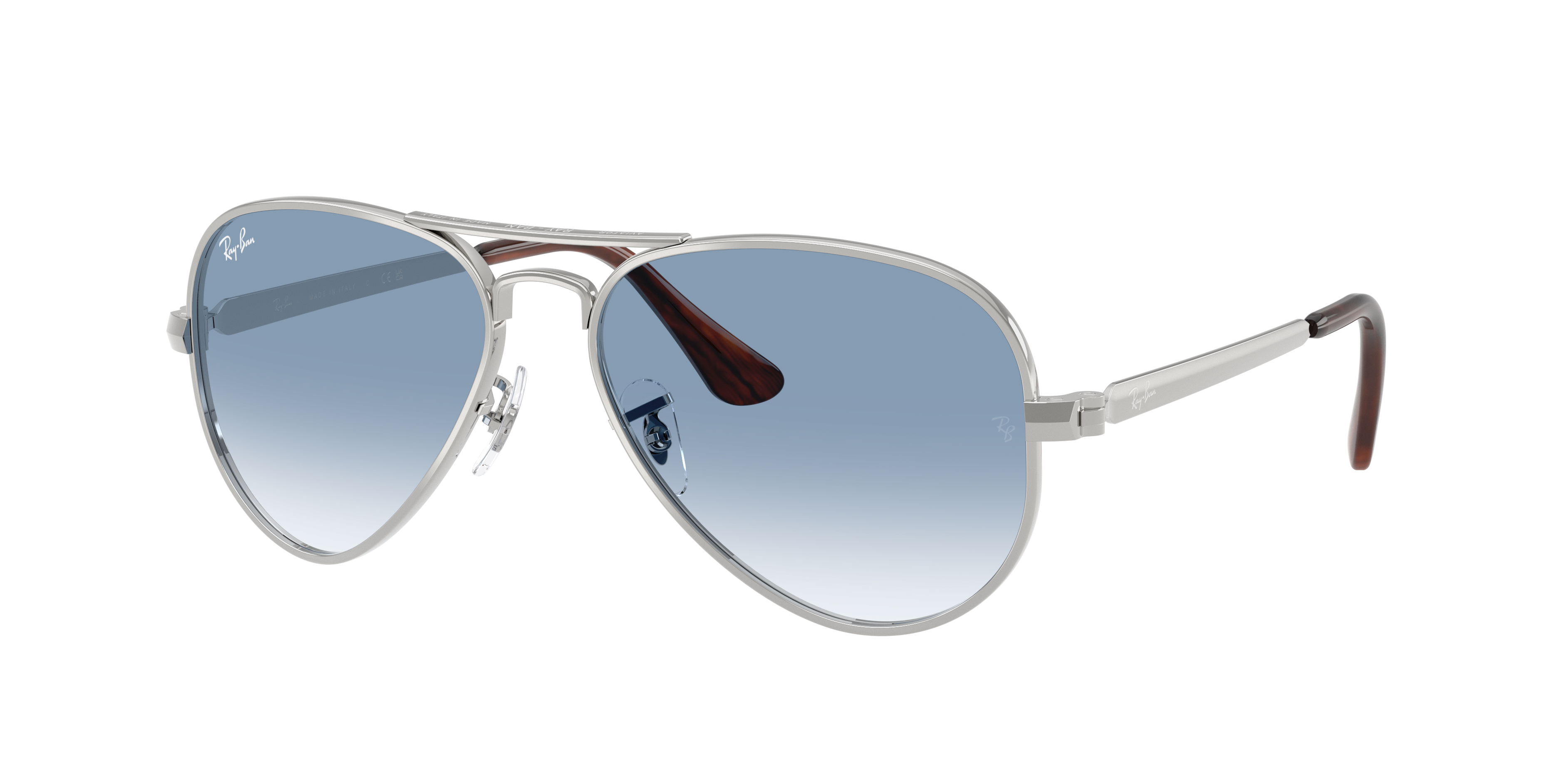Ray-Ban Unisex Sunglass AVIATOR MAX -  Frame color: Silver, Lens color: Clear Gradient Blue
