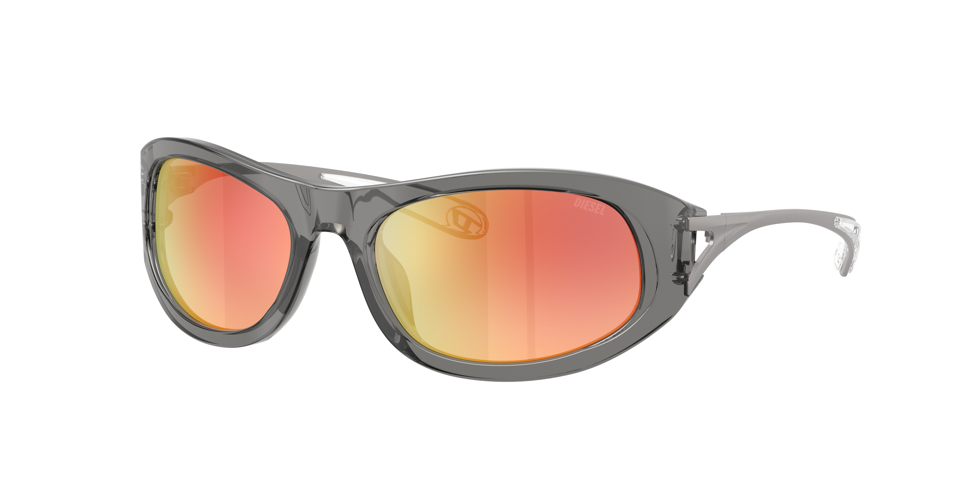 Diesel Unisex Sunglass DL2007U -  Frame color: Transparent Dark Grey, Lens color: Green Gradient Brown Mirror Red