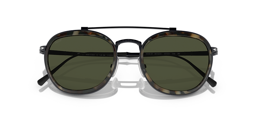 PERSOL PO5008ST Black - Unisex Luxury Sunglasses, Green Lens