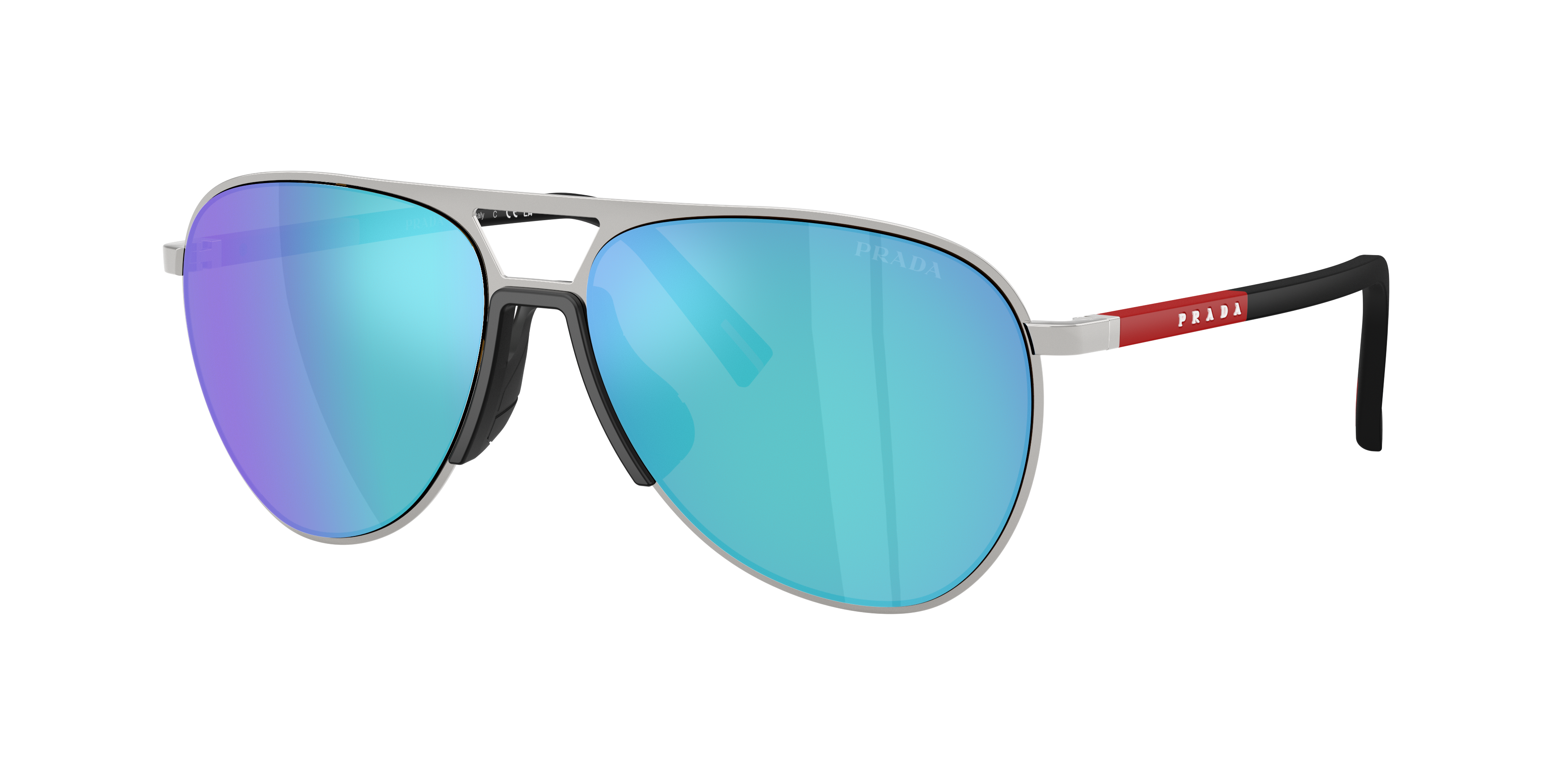 Prada Linea Rossa Man Sunglass PS 53ZS - Frame color: Silver, Lens color: Light Green Mirror Blue Prada Linea Rossa Man Sunglass PS 53ZS - Frame color: Silver, Lens color: Light Green Mirror Blue