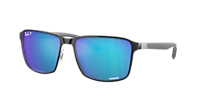 RAY-BAN RB3721CH Chromance Black On Gold - Unisex Sunglasses, Blue/Gold Lens
