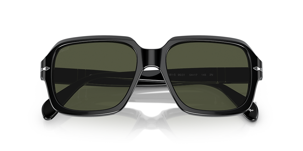 PERSOL PO0581S Black - Unisex Luxury Sunglasses, Green Lens