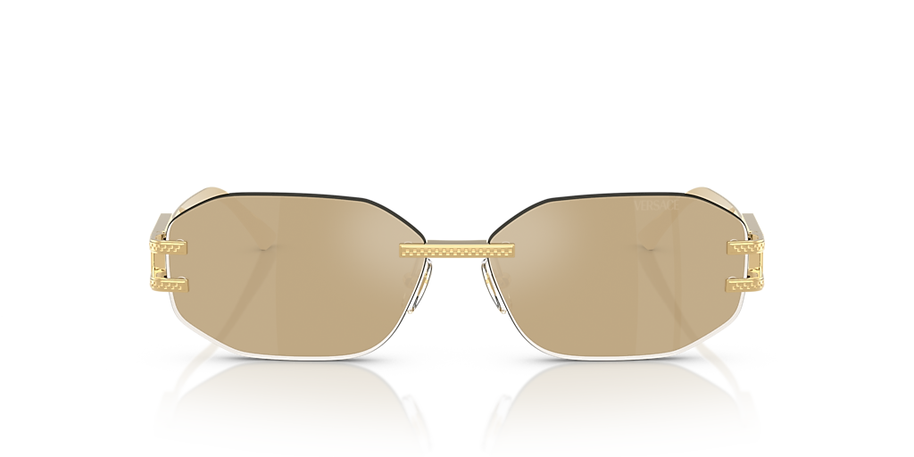 VERSACE VE2274G Gold - Women Luxury Sunglasses, Clear Mirror Real Yellow Gold Lens