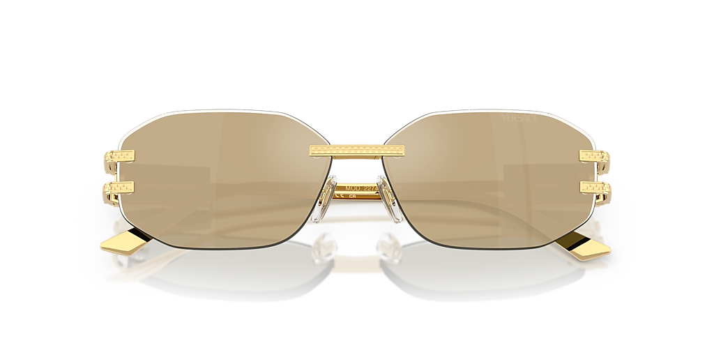 VERSACE VE2274G Gold - Women Luxury Sunglasses, Clear Mirror Real Yellow Gold Lens