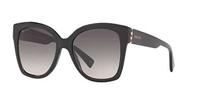 Gucci GG0459S 54 Grau & Glänzendes Schwarz Sunglasses | Sunglass  