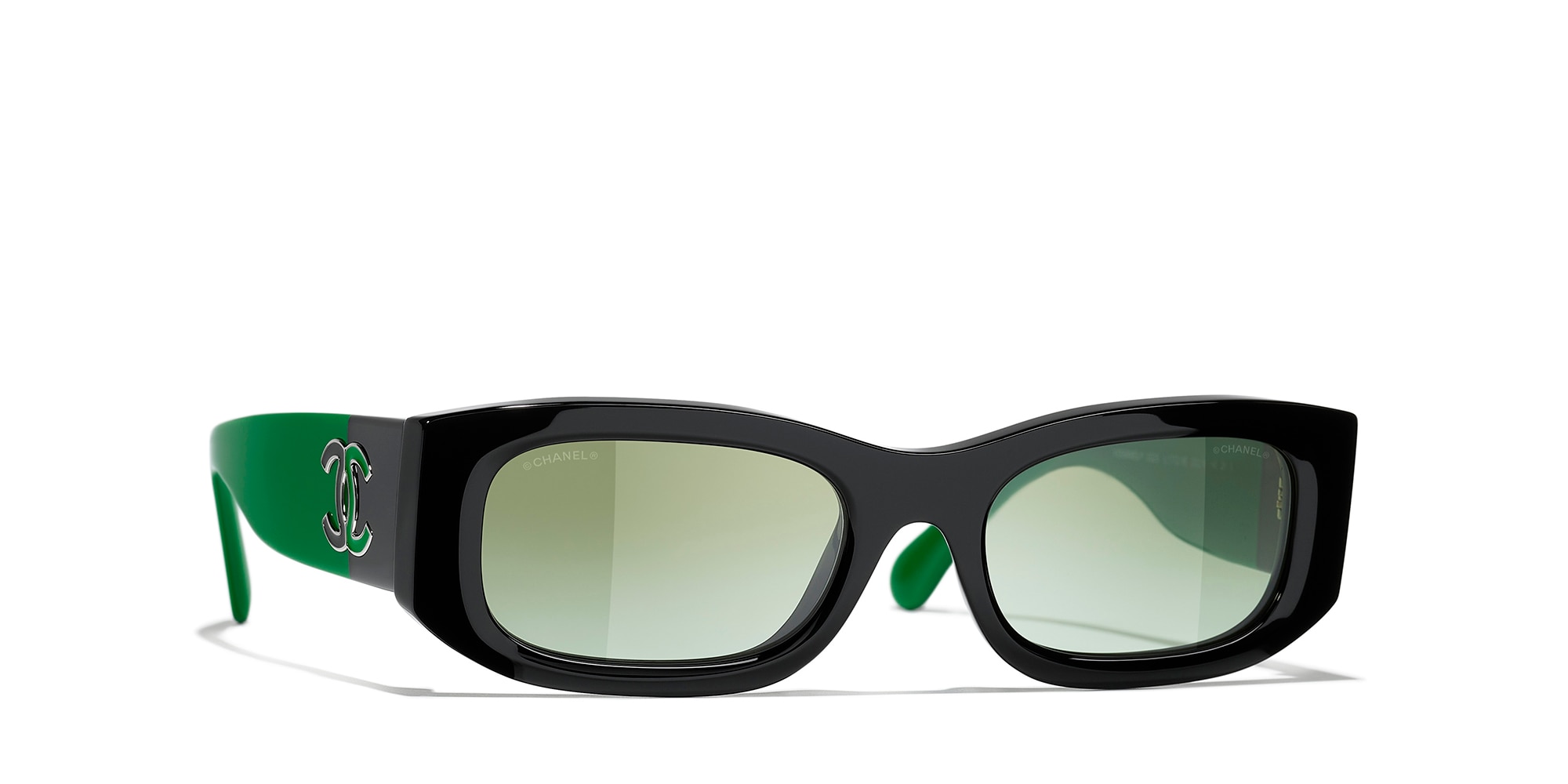 Chanel Woman Sunglass Rectangle Sunglasses CH5525 -  Frame color: Black, Lens color: Green