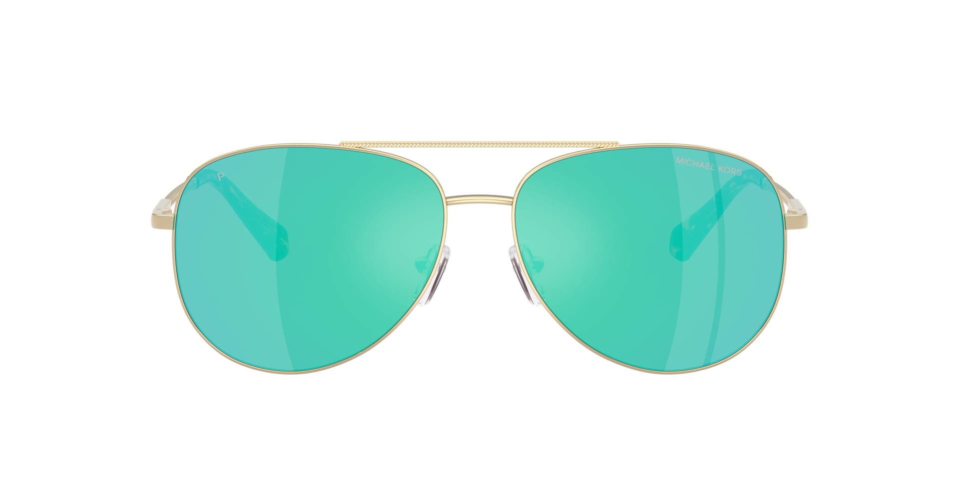 Michael Kors Sunglasses Aviator Gold Frame Blue Green Mirrored Lens MK5007 HVAR Sunglasses - Michael Kors Authorized Retailer  main image 2