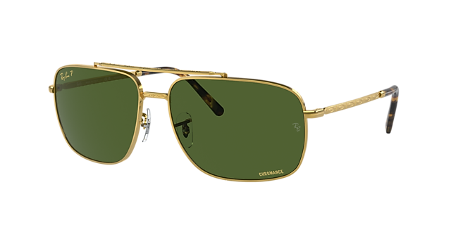 Ray-Ban RB3796 59 Dark Green & Gold Polarised Sunglasses 
