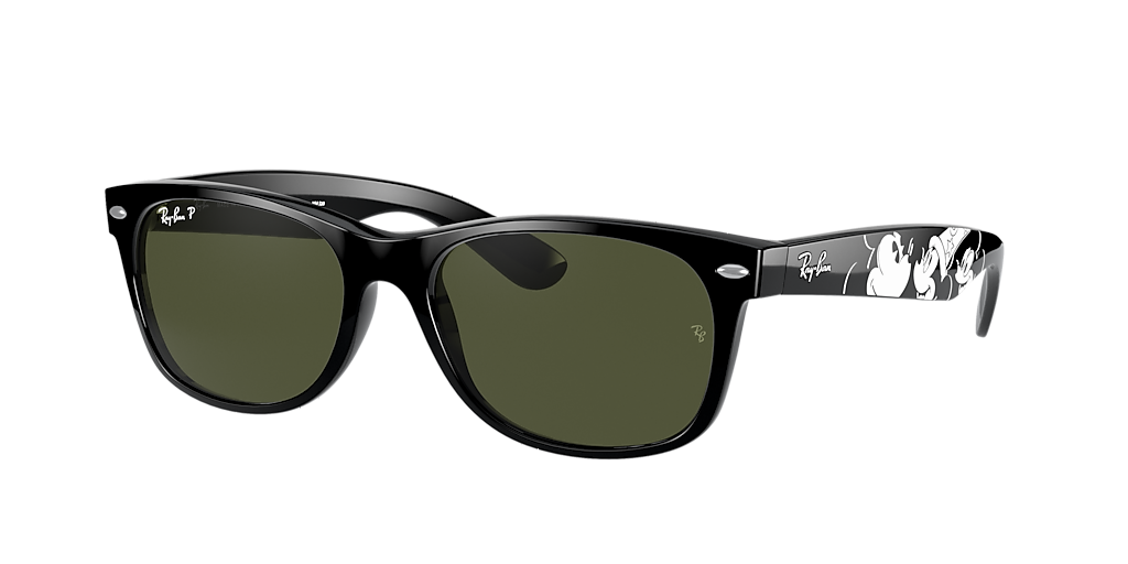 RAY-BAN RB2132 New Wayfarer Mickey S20 Black - Sunglasses, G-15 Green Lens