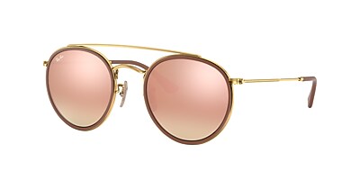 Ray-Ban RB3647N Round Double Bridge 51 Braun & Gold Sunglasses 
