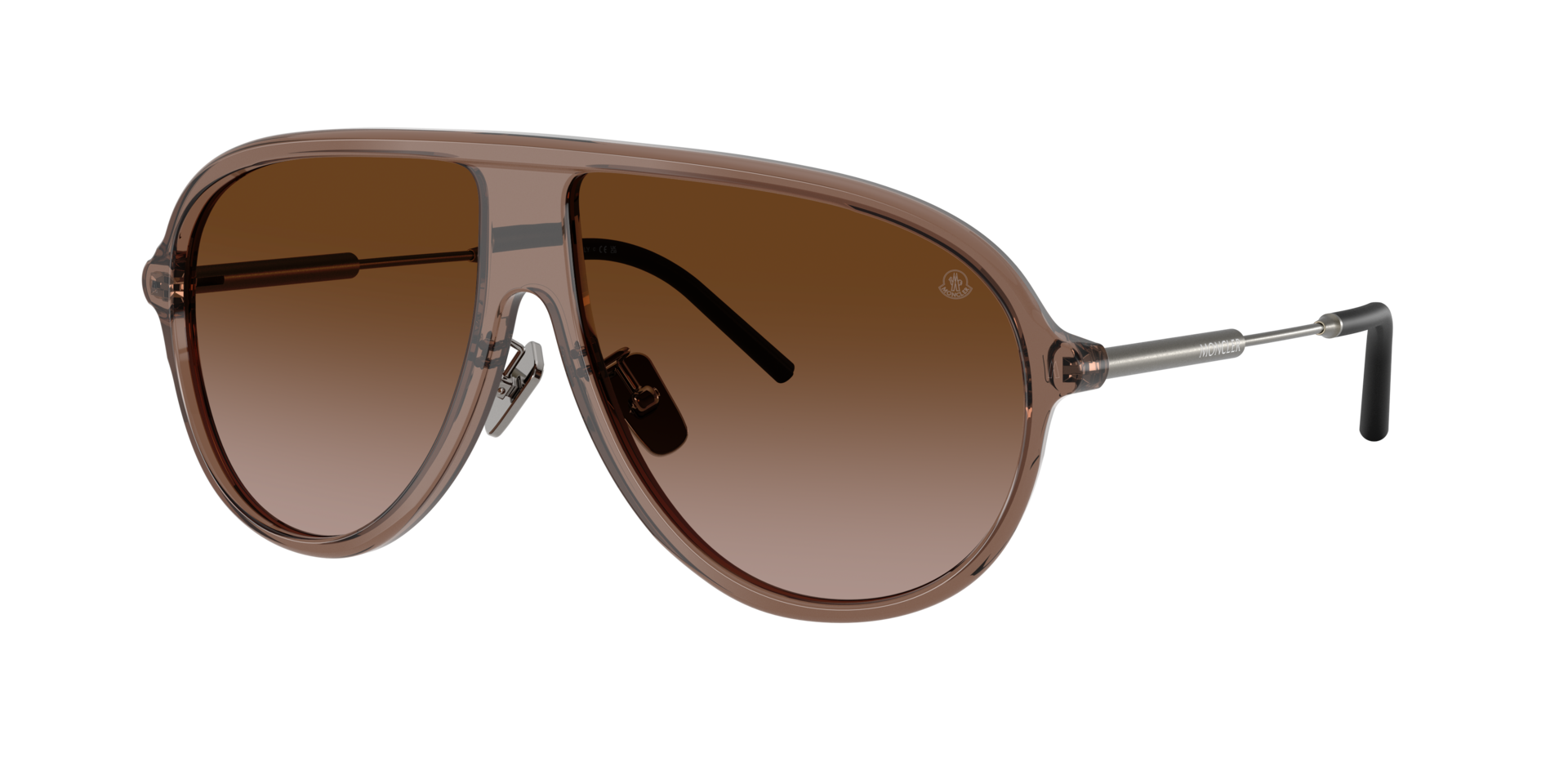 Moncler Unisex Sunglass ME6009 GLYDE -  Frame color: Shiny Transparent Brown, Lens color: Gradient Brown