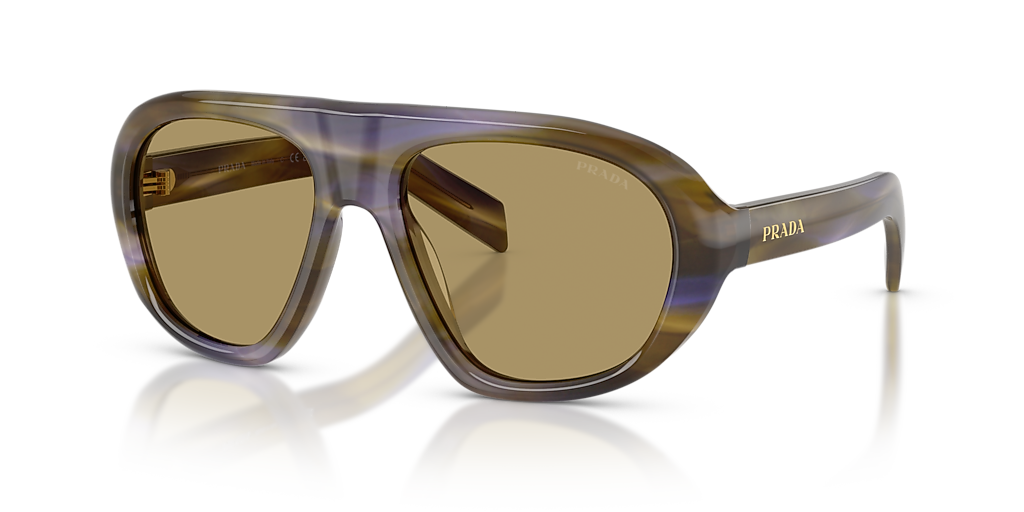 PRADA PR C05S Striped Laguna - Women Luxury Sunglasses, Green Olive Lens