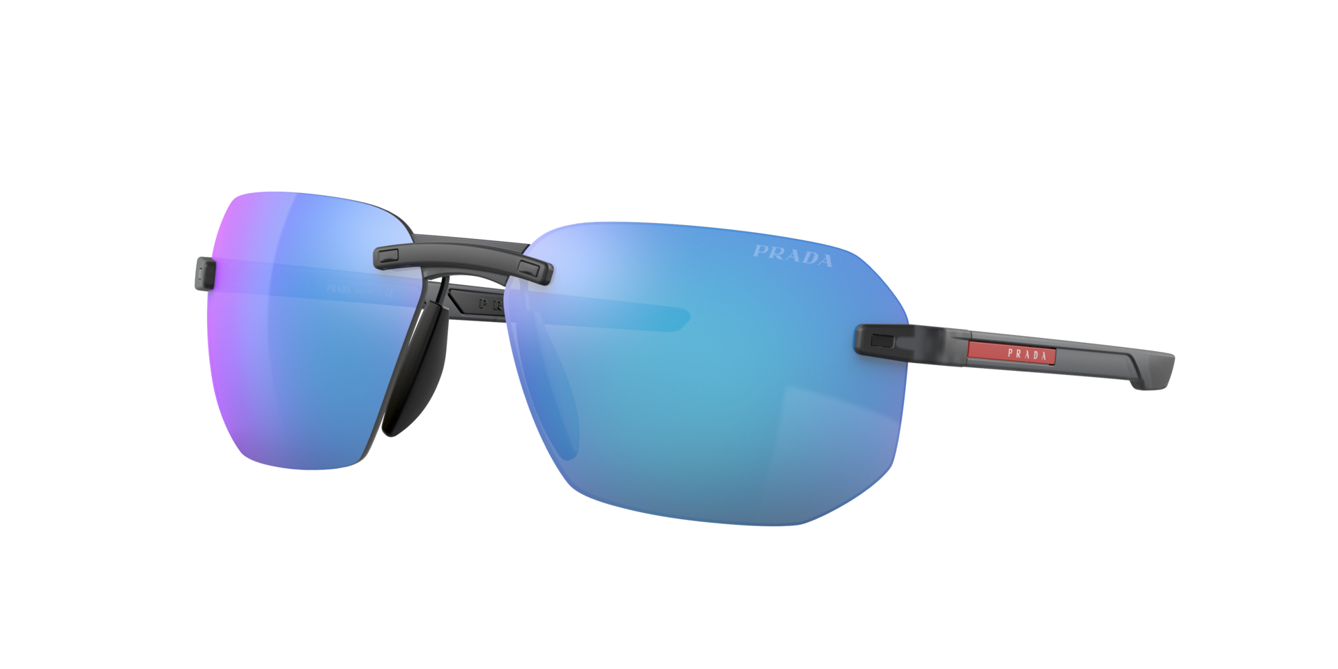 Prada Linea Rossa Man Sunglass PS 09WS -  Frame color: Rubber Transparent Grey, Lens color: Light Green Mirror Blue