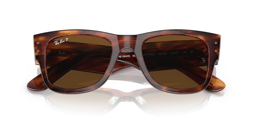 RAY-BAN RB0840S Mega Wayfarer Striped Havana - Sunglasses, Brown Lens