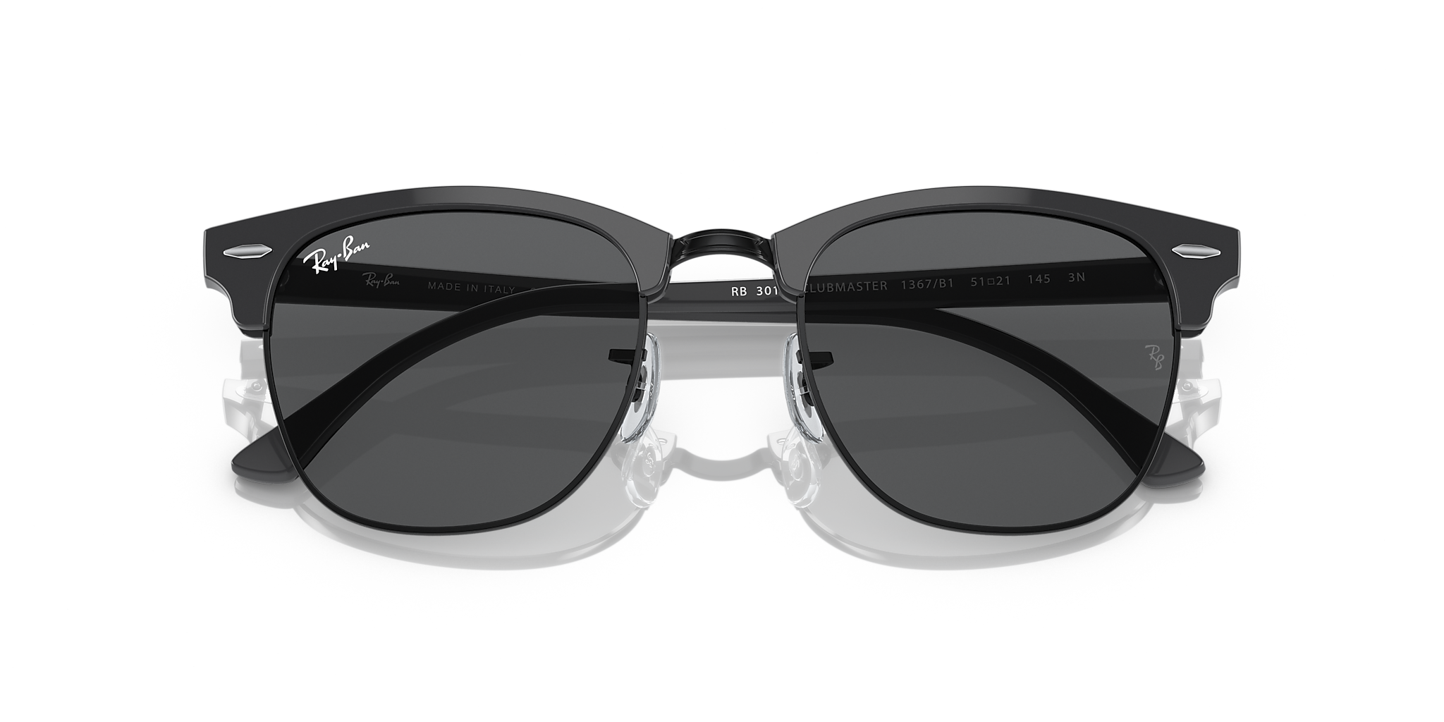 RAY-BAN RB3016 Clubmaster Classic Grey On Black - Sunglasses, Dark Grey Lens
