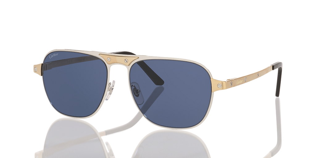 Cartier CT0532S-003 Sunglasses Silver Gold Blue Metal Cartier CT0532S 003 Sunglasses Matte Silver Blue - eye-oo.com main image 3