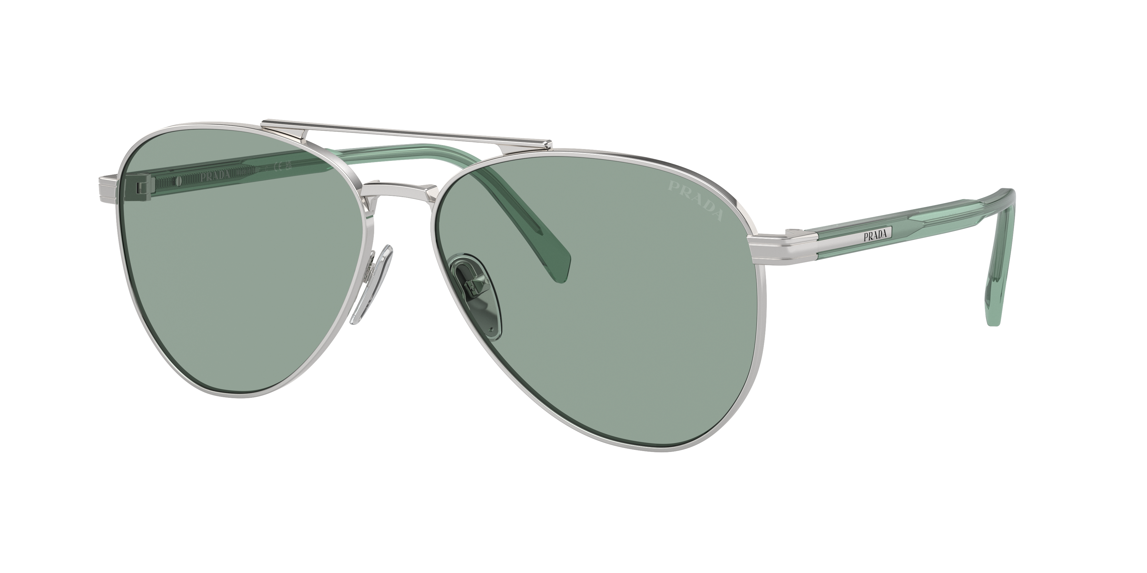 Prada Man Sunglass PR A58S -  Frame color: Silver, Lens color: Petrol Green