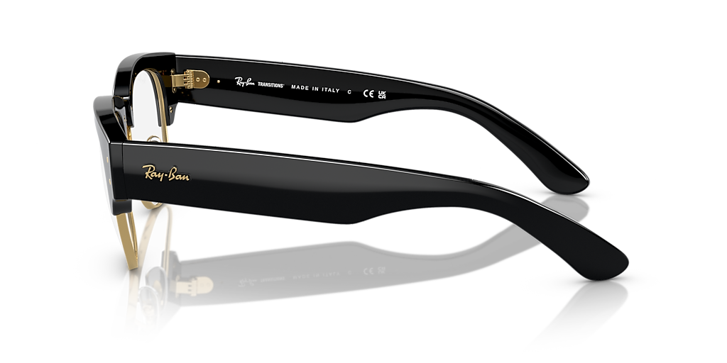 RAY-BAN RB0316S Mega Clubmaster Transitions Black On Gold - Sunglasses, Clear/Blue Lens