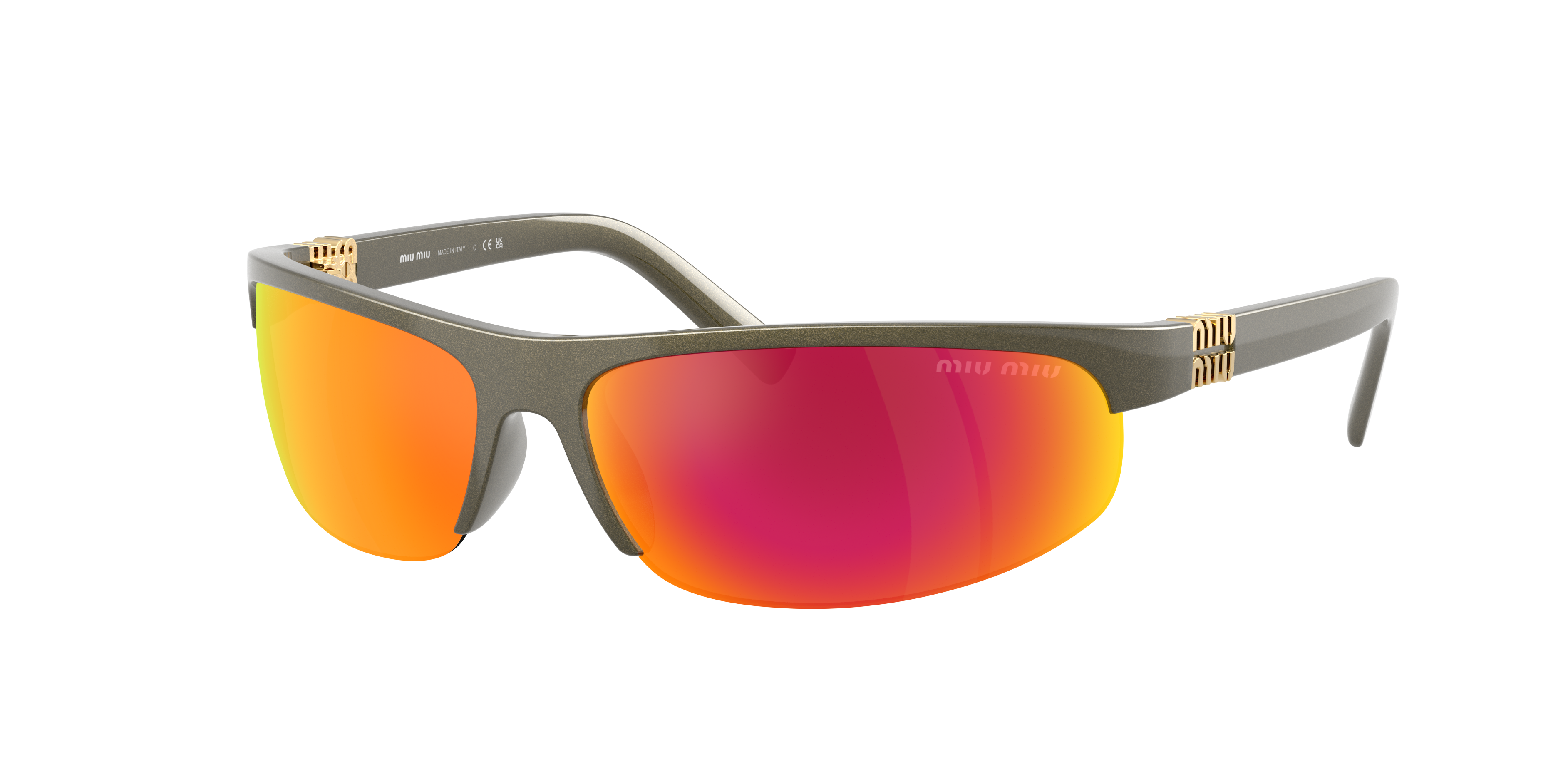 Miu Miu Woman Sunglass MU A02S -  Frame color: Kaki Metal, Lens color: Brown Mirror Orange