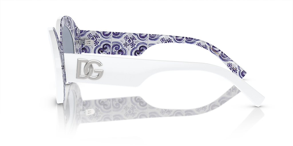 DOLCE&GABBANA DG4448 White On Blue Maiolica - Women Luxury Sunglasses, Light Blue Mirror Silver Lens