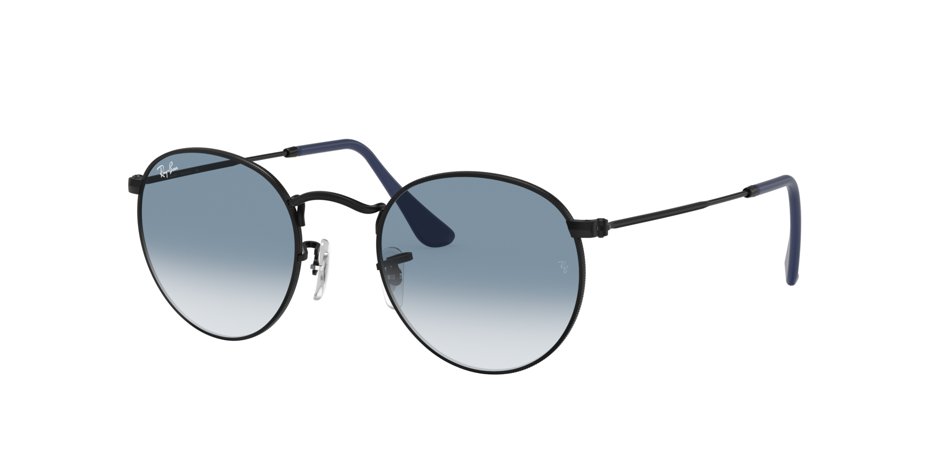 Ray-Ban Unisex Sunglass RB3447 Round Metal - Frame color: Black, Lens color: Light Blue Gradient