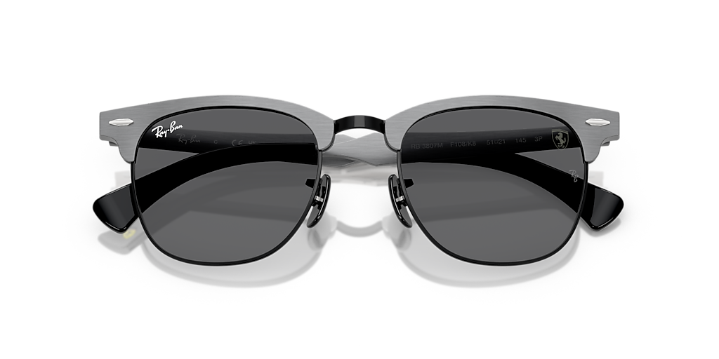 RAY-BAN RB3807M Scuderia Ferrari Collection Chromance Brushed Grey On Black - Unisex Sunglasses, Polarized Dark Grey Lens
