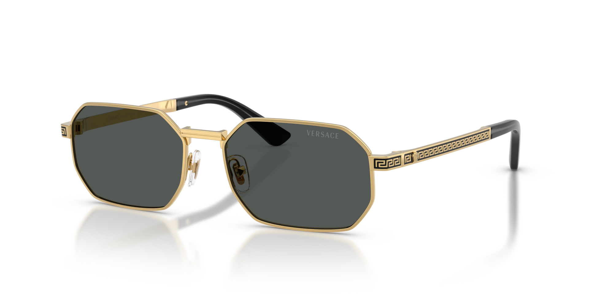 Versace Black Octagonal Frame Sunglasses Versace Sunglasses for Women, Dark Gray, Irregular Shape  main image 3