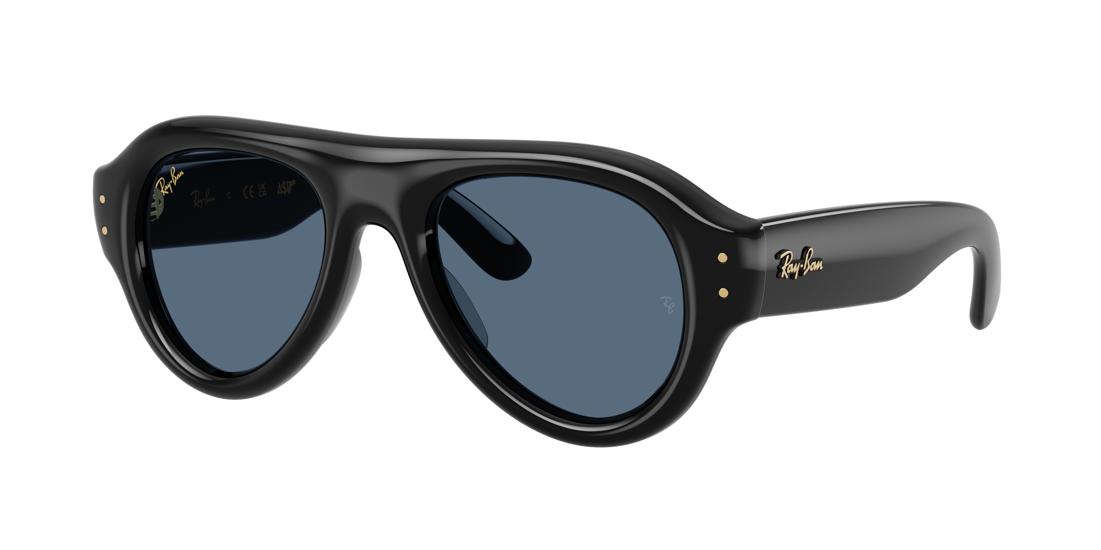 Ray-Ban Unisex Sunglass Aviator Puffer -  Frame color: Black, Lens color: Dark Blue