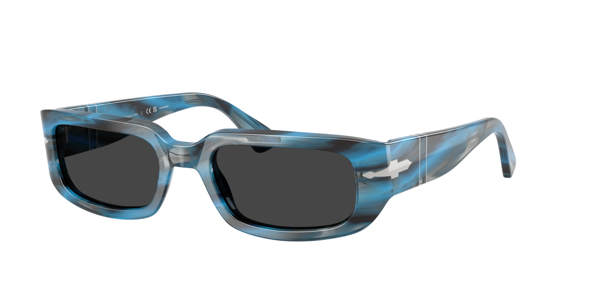 Persol Unisex Sunglass PO3385S - Mel - Frame color: Striped Blue And Grey, Lens color: Polar Black
