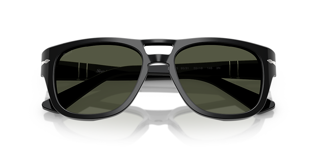 PERSOL PO3366S Black - Unisex Luxury Sunglasses, Green Lens