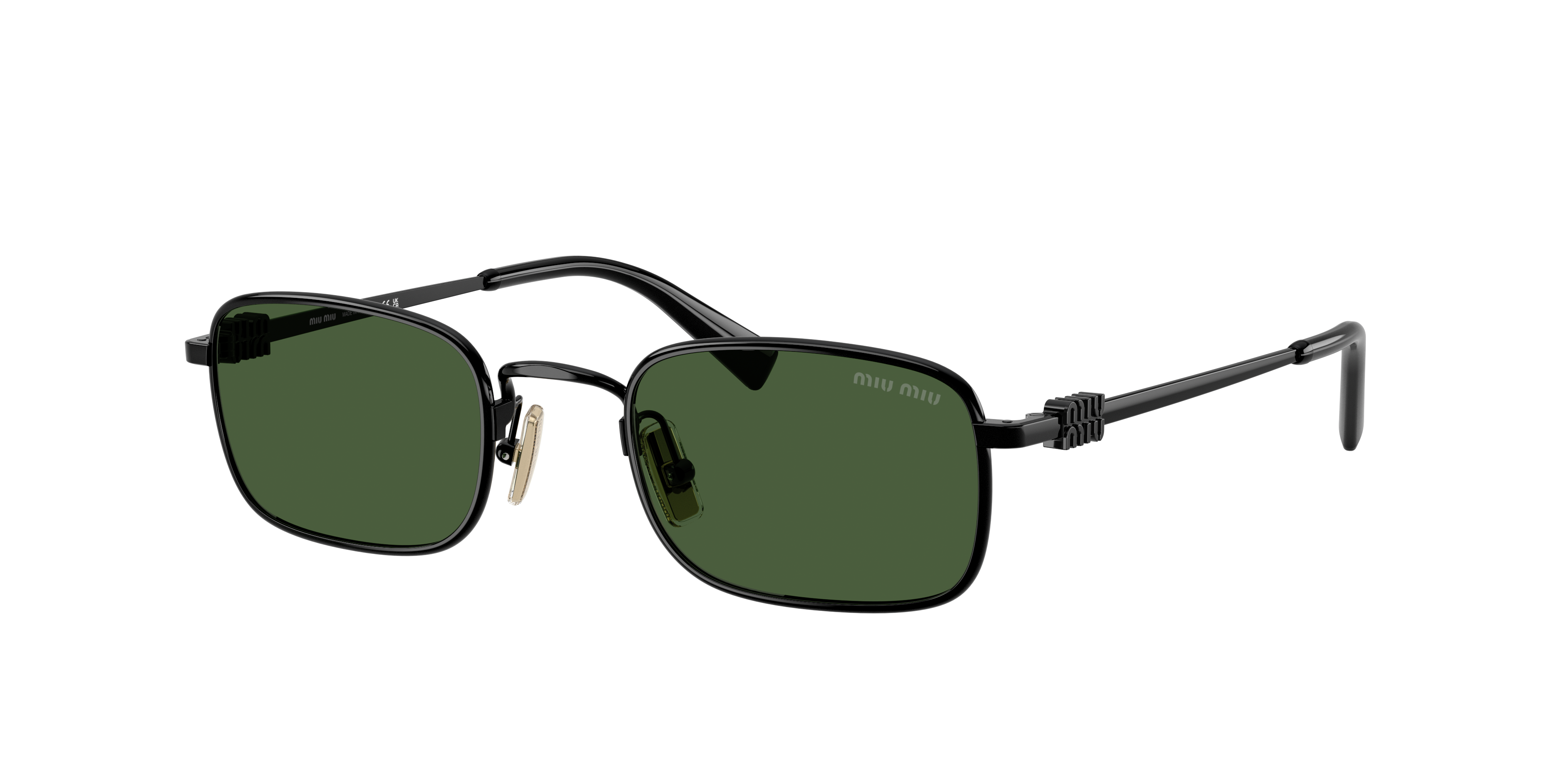 Miu Miu Mua53s Rectangular Metal Sunglasses In Dark Green